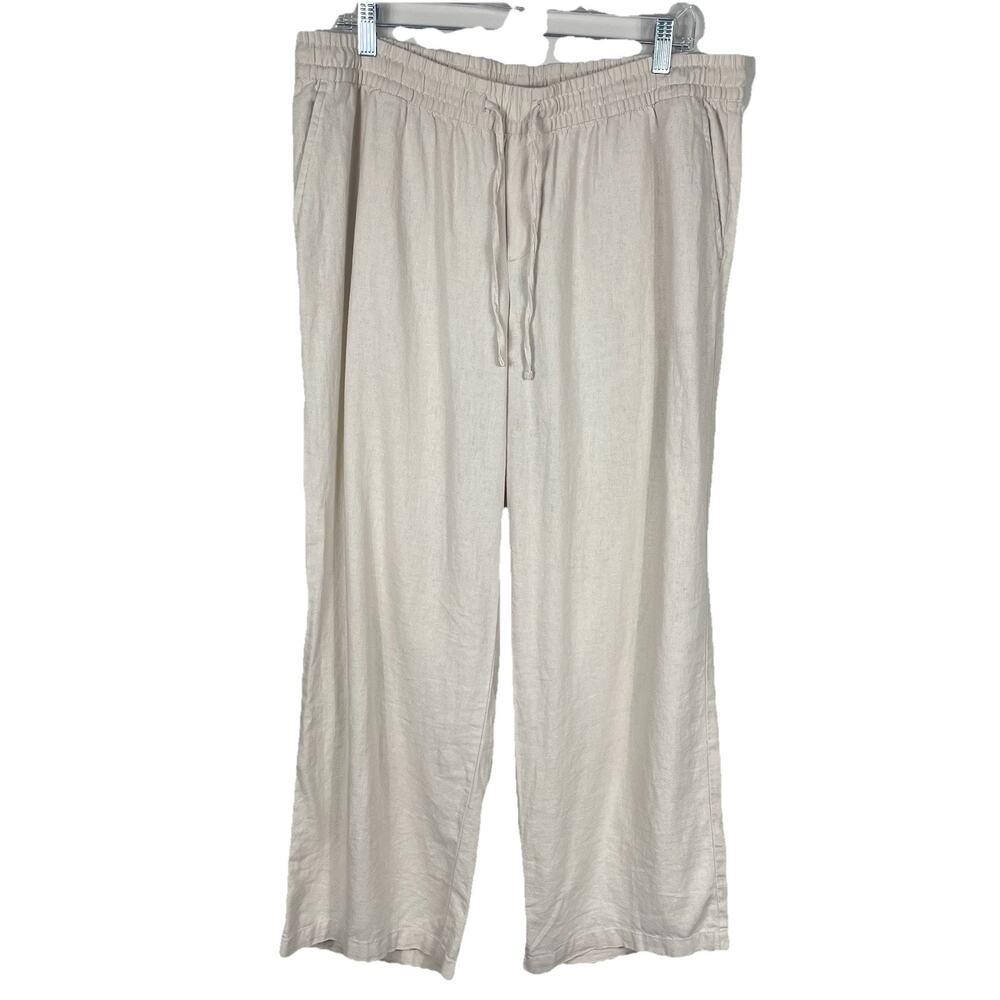 Old Navy Linen Blend Wide Leg Pants Women L Ivory Pull On Lagenlook Beach Boho